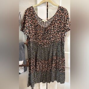 Easel Black and Pink Floral Midi Dress